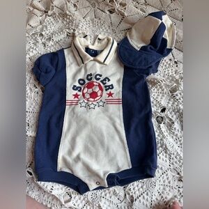 Vintage 90s Soccer One Piece Outfit with Matching Hat 18 Months